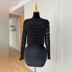 Reclaimed Vintage Cropped Laddered Sweater in Black